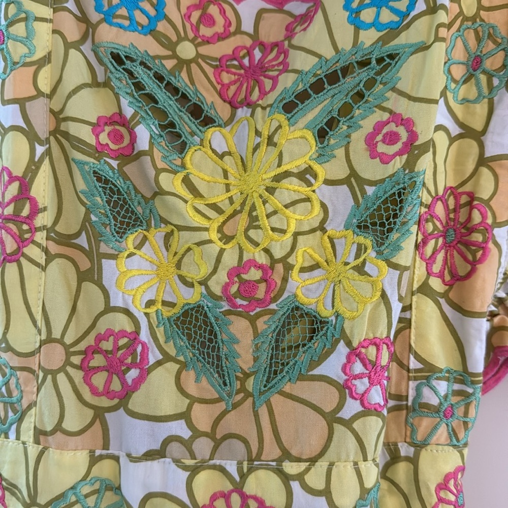 CeliaB Yellow Floral Embroidered Midi Dress with Pink Trim - Picture 5 of 10